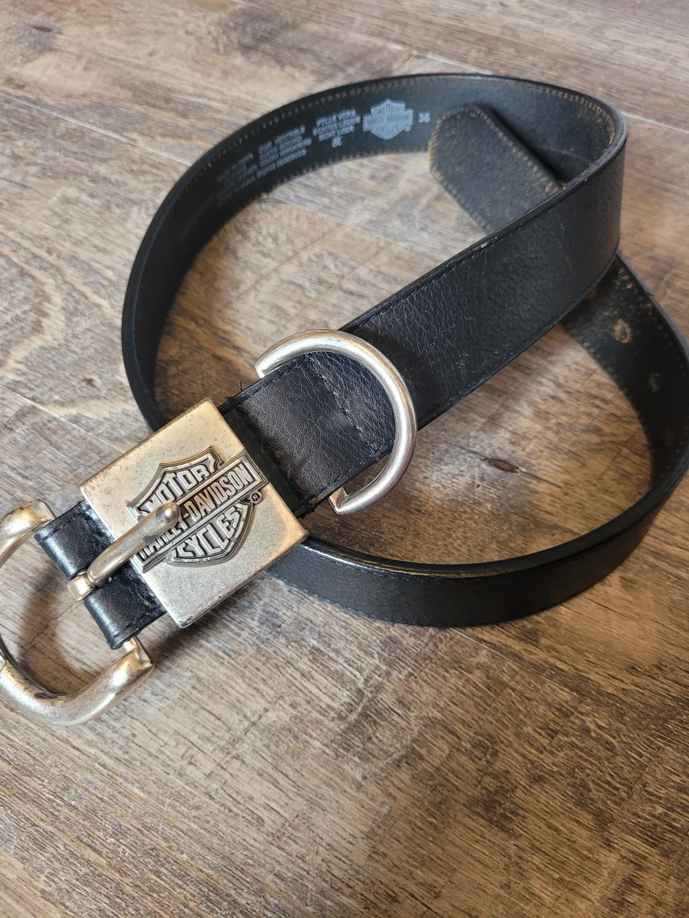 Black Size 36 Leather Harley-Davidson Belt Silver Buckle Crest 2007